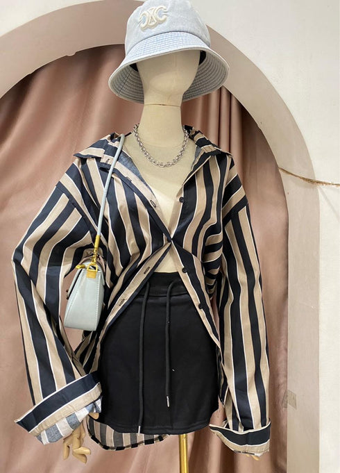 Long Sleeves Strip Collar Down Shirts